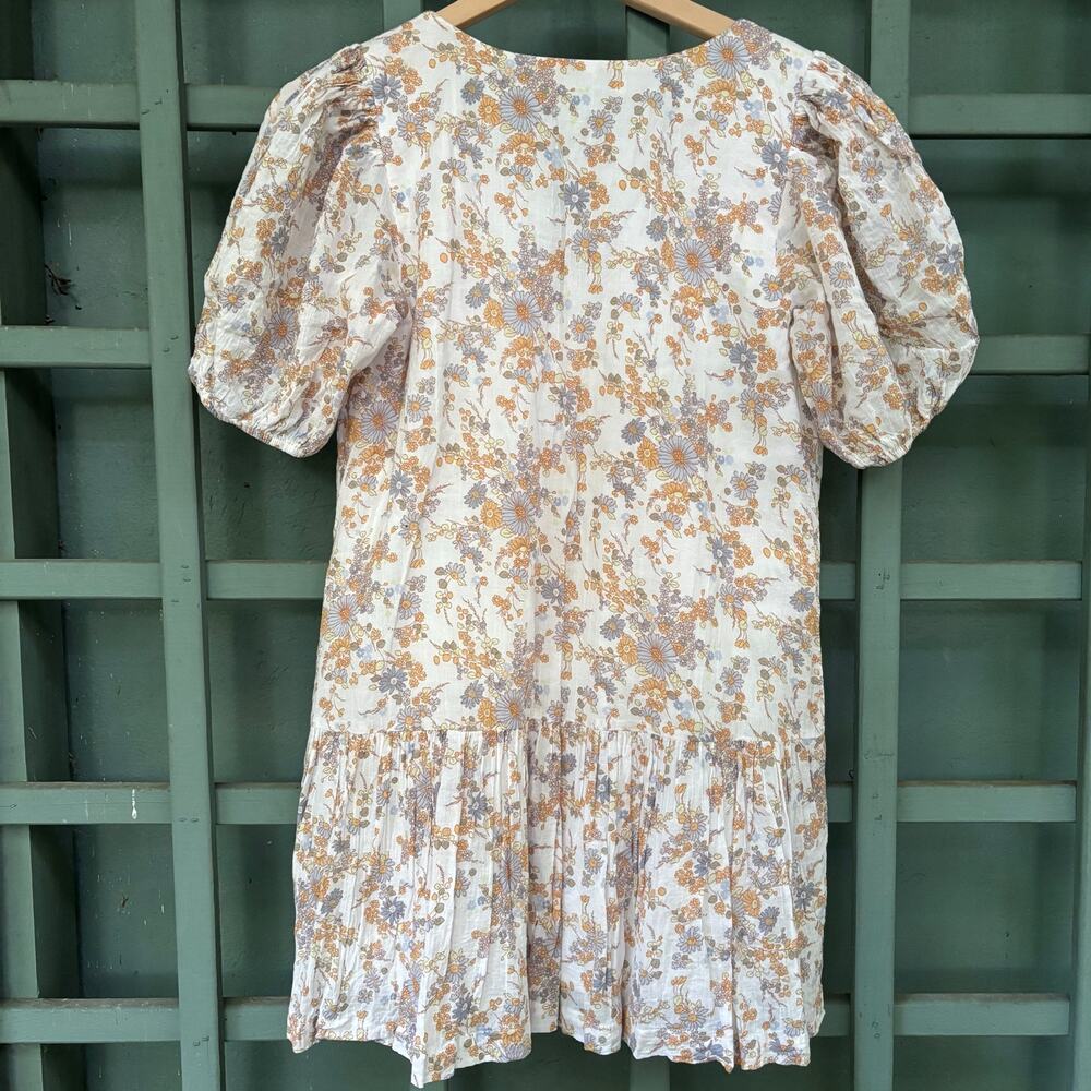 Abercrombie & Fitch Floral Puff Sleeve Cotton Mini Dress S Cottage Milkmaid - Picture 3 of 6